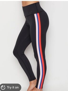Nike Black Leggings - pink & blue stripe